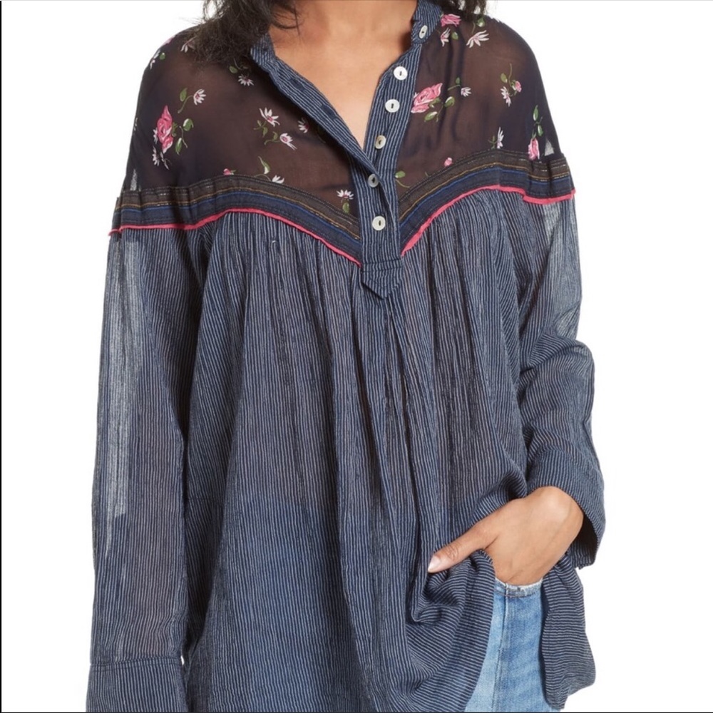 Free people boho floral flowy blouse top